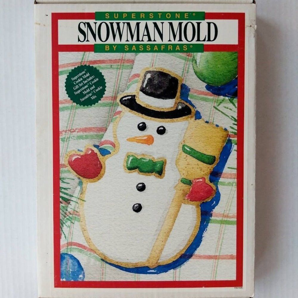 VTG Sassafras Superstone Snowman Cookie Baking Mold Original Box USA 12" NEW